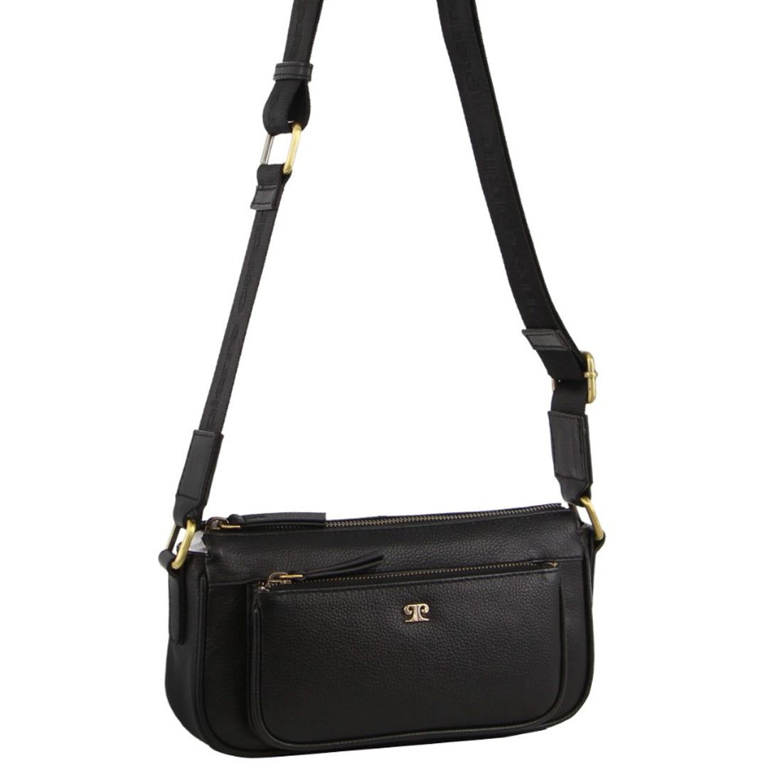 Black Pierre Cardin Leather Cross-Body Bag | 2349-OTIYJ