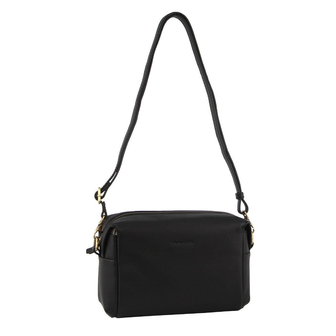 Black Pierre Cardin Leather Cross-Body Bag Clutch | 3426-VBKDN