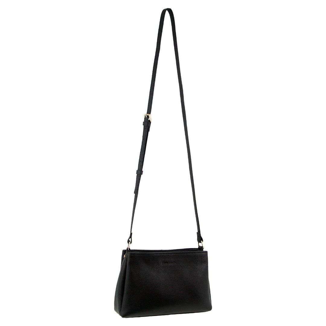 Black Pierre Cardin Leather Crossbody Bag | 8249-ADMSF