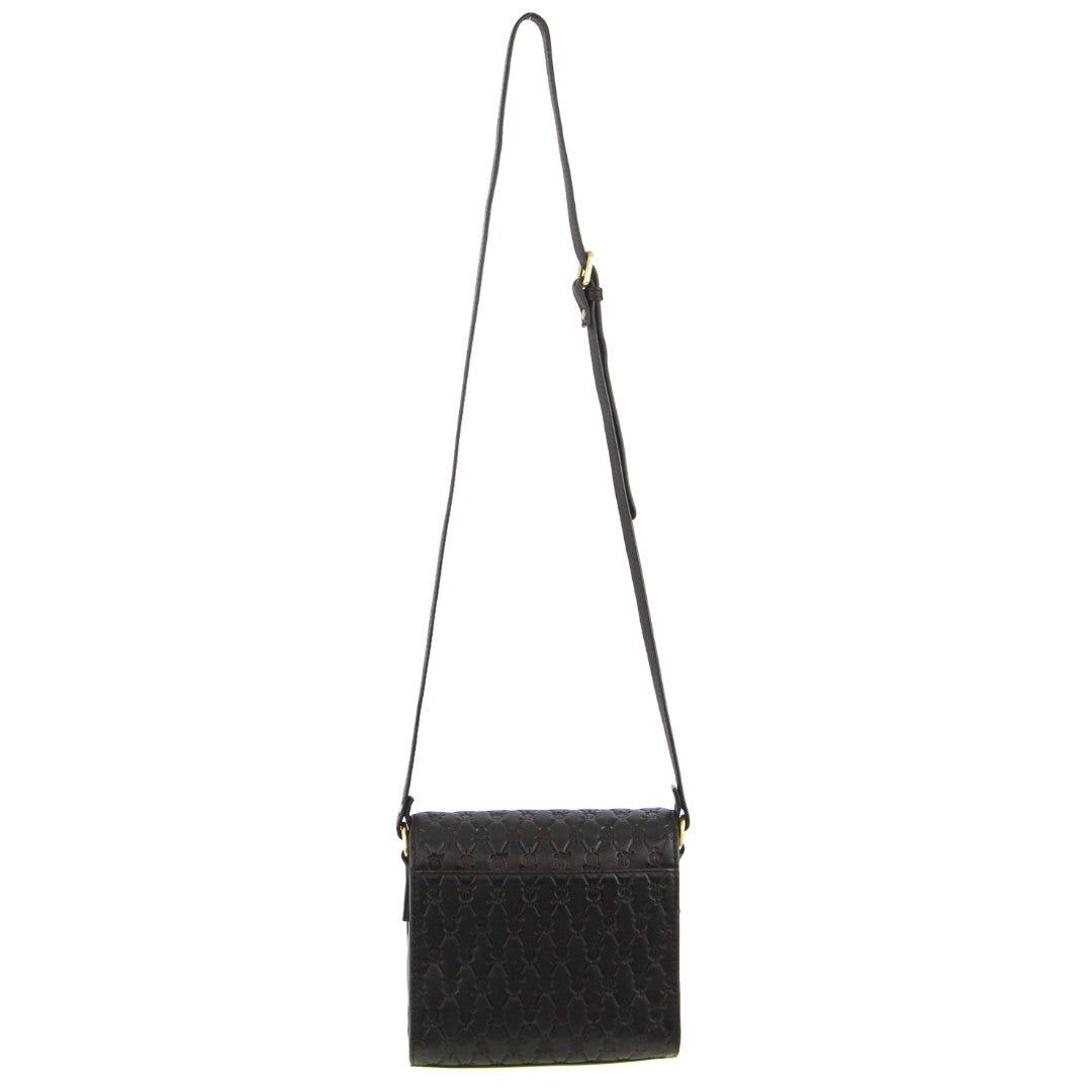 Black Pierre Cardin Leather Diamond Embossed Cross-Body Bag | 7804-LARDF