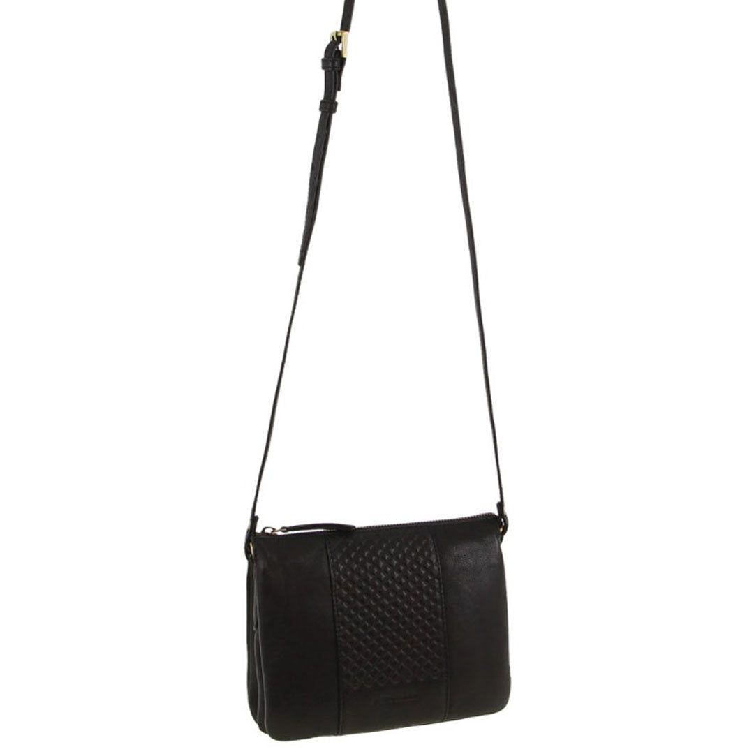 Black Pierre Cardin Leather Diamond Pattern Embossed Crossbody Bag | 0472-VQWYF