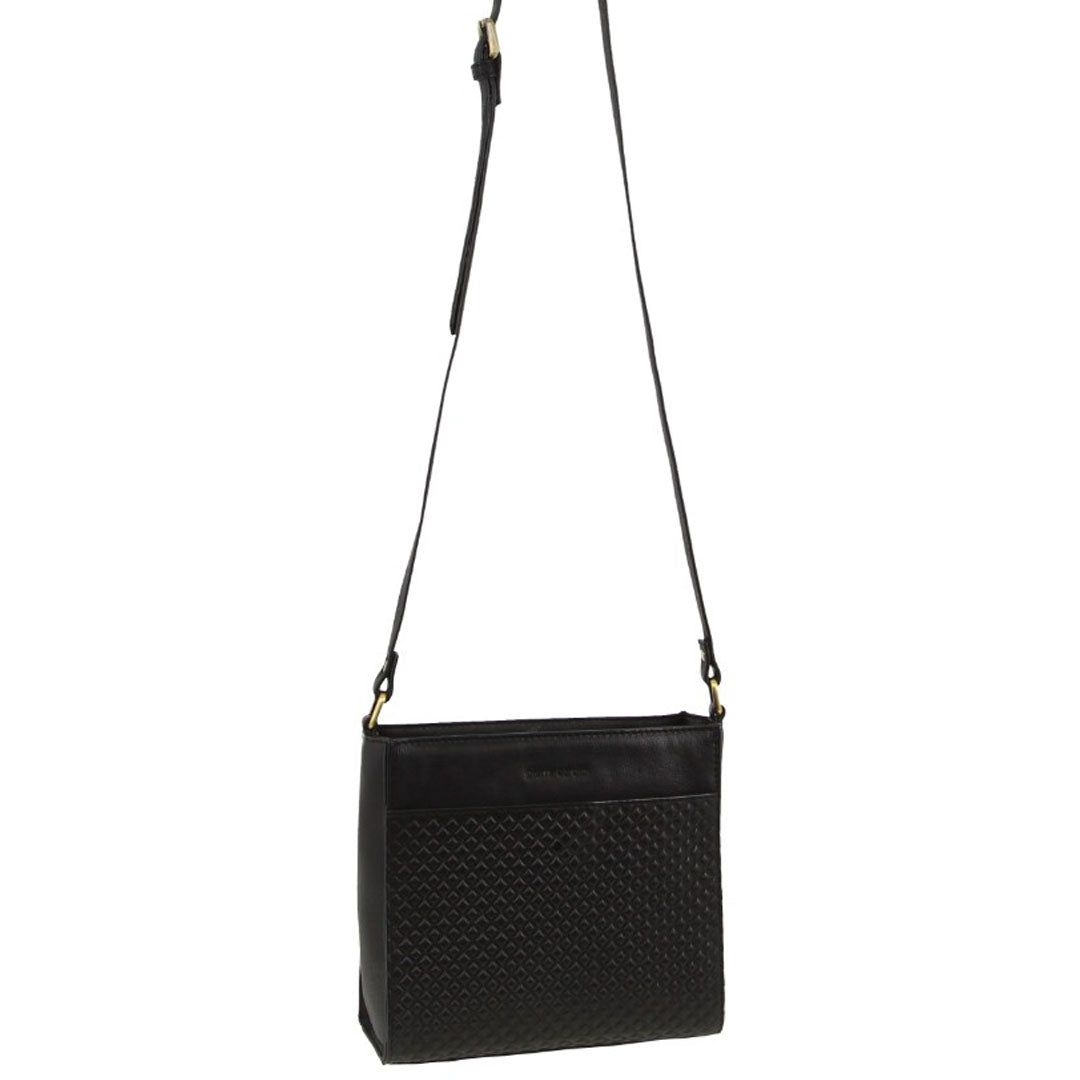 Black Pierre Cardin Leather Diamond Pattern Embossed Cross-Body Bag | 9587-WJGEH