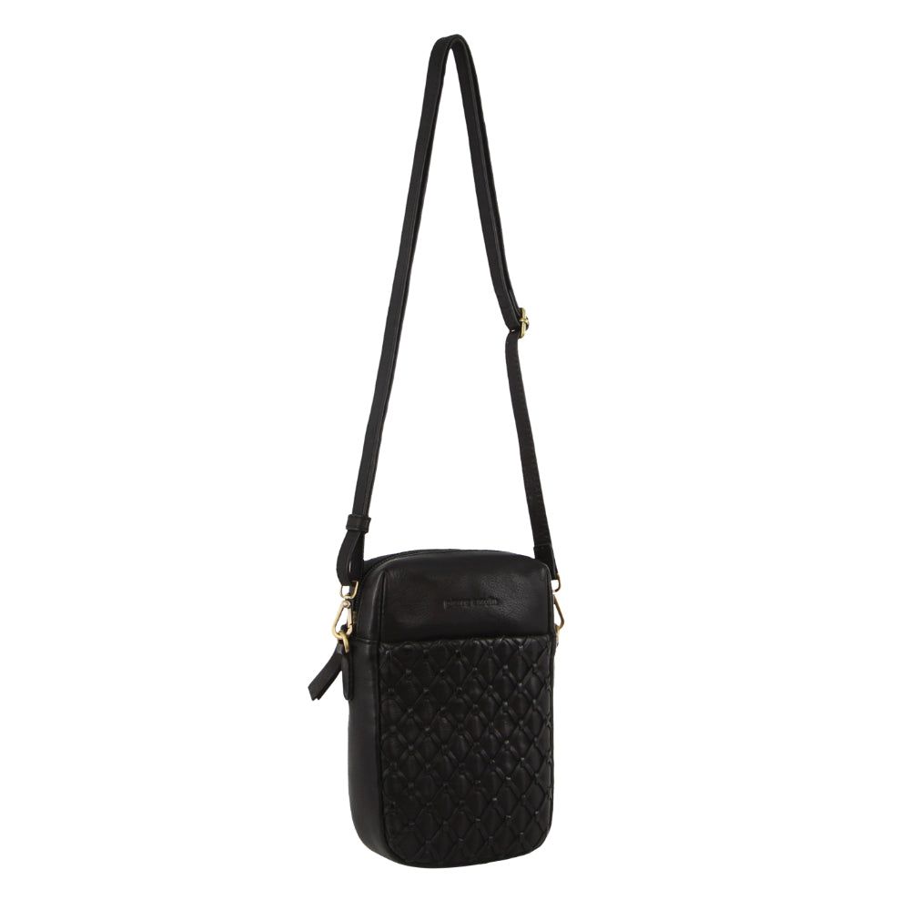 Black Pierre Cardin Leather Embossed Phone Crossbody Bag | 8351-YCLHE