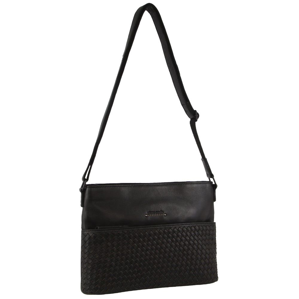 Black Pierre Cardin Leather Embossed Woven Cross-Body Bag | 2760-JIRZH