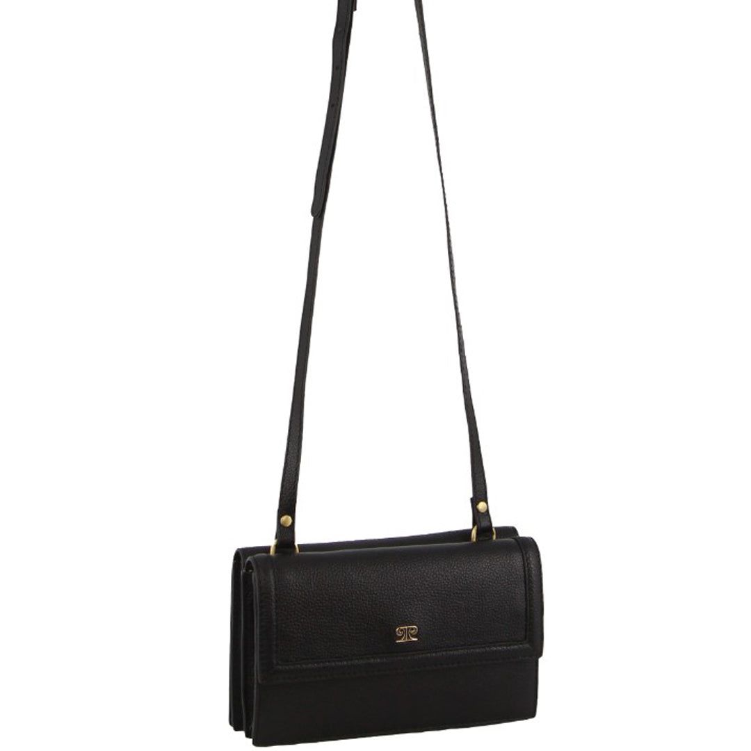 Black Pierre Cardin Leather Flap Over Cross-Body Bag | 2095-OEMQL