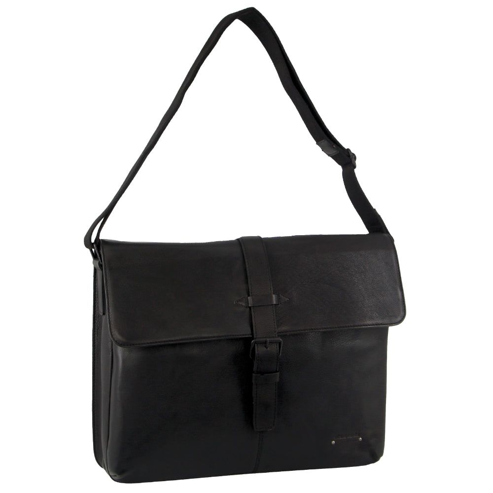 Black Pierre Cardin Leather Flap-over Computer Bag | 1973-GDYVZ