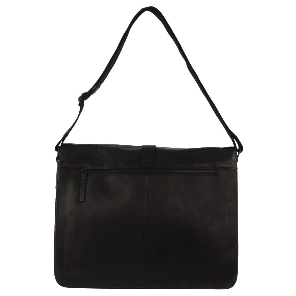 Black Pierre Cardin Leather Flap-over Computer Bag | 1843-NGEKL