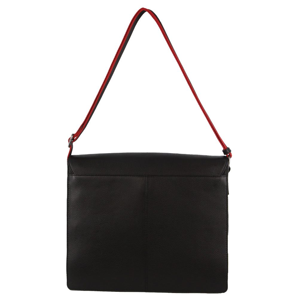 Black Pierre Cardin Leather Flap-over Computer Bag | 1254-NIJXR