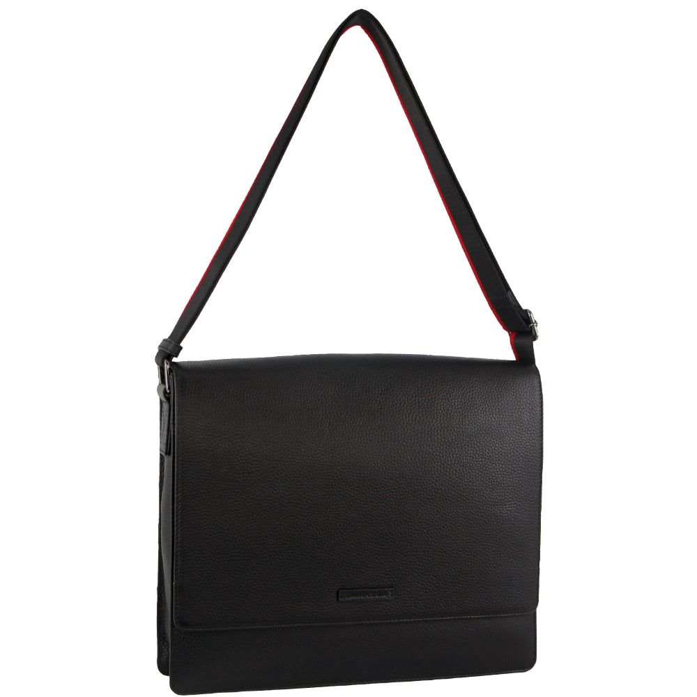 Black Pierre Cardin Leather Flap-over Computer Bag | 6572-XYAZE