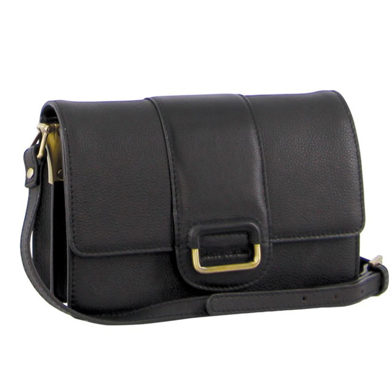 Black Pierre Cardin Leather Flapover Cross-Body Clutch | 8467-JIDUZ