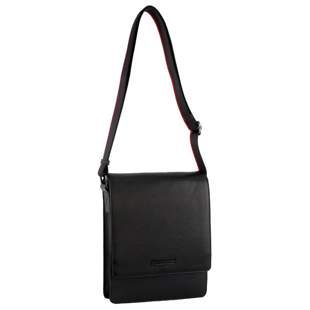 Black Pierre Cardin Leather Flap-over Cross-Body Bag | 3705-ZELKU