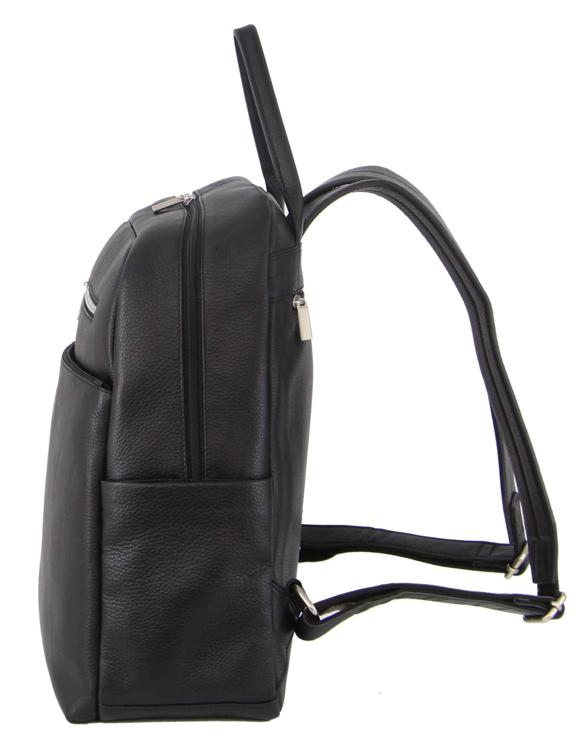 Black Pierre Cardin Leather Laptop Business Backpack | 2601-HYKJM