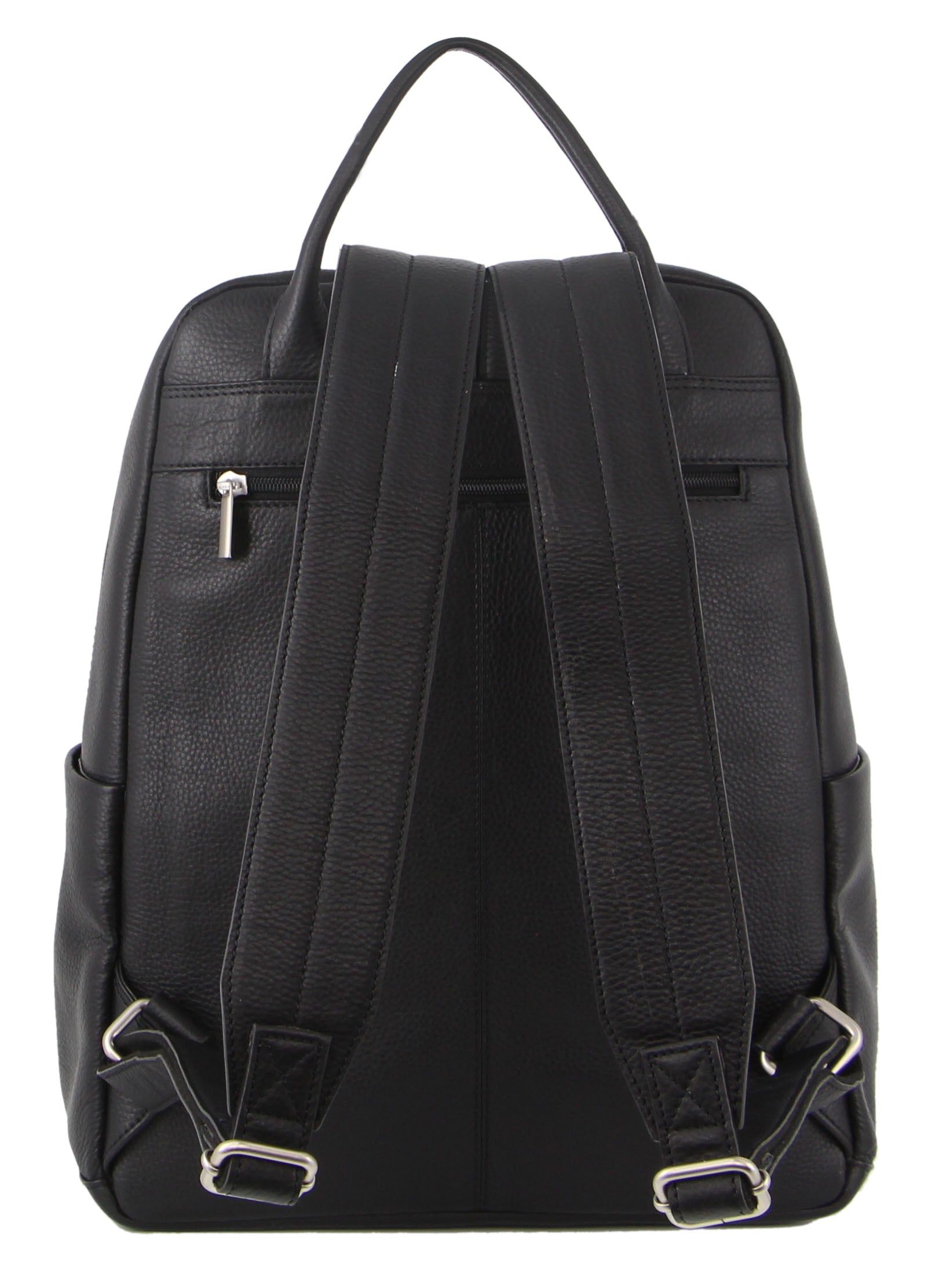 Black Pierre Cardin Leather Laptop Business Backpack | 2601-HYKJM