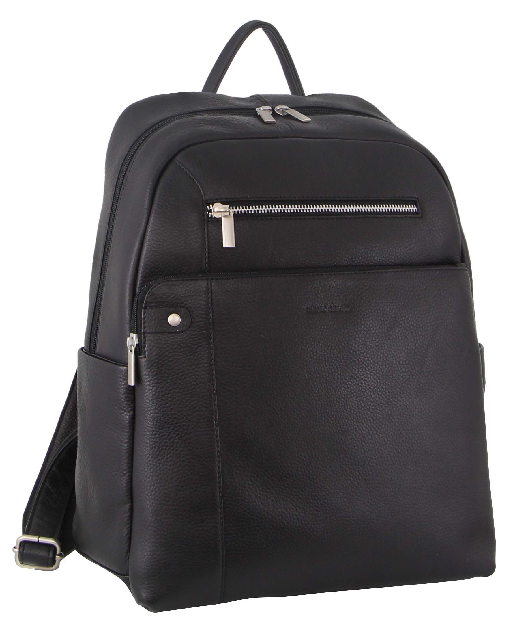 Black Pierre Cardin Leather Laptop Business Backpack | 2601-HYKJM