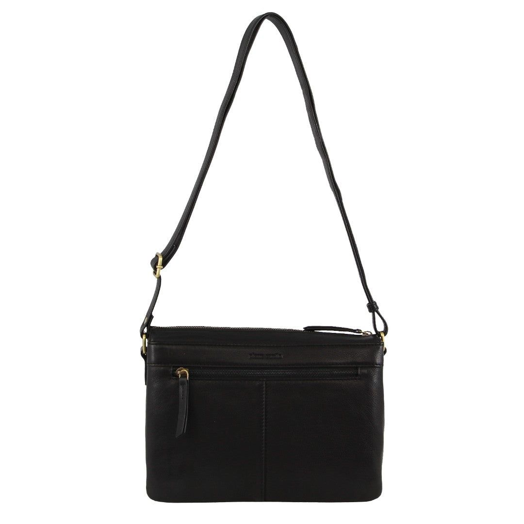 Black Pierre Cardin Leather Layered Style Crossbody Bag | 4508-AZOJS