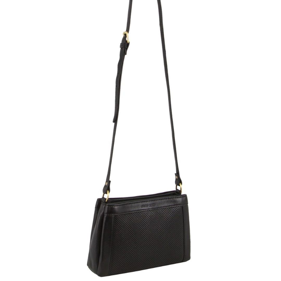 Black Pierre Cardin Leather Perforated Design Cross-Body Bag | 7983-NLEJO