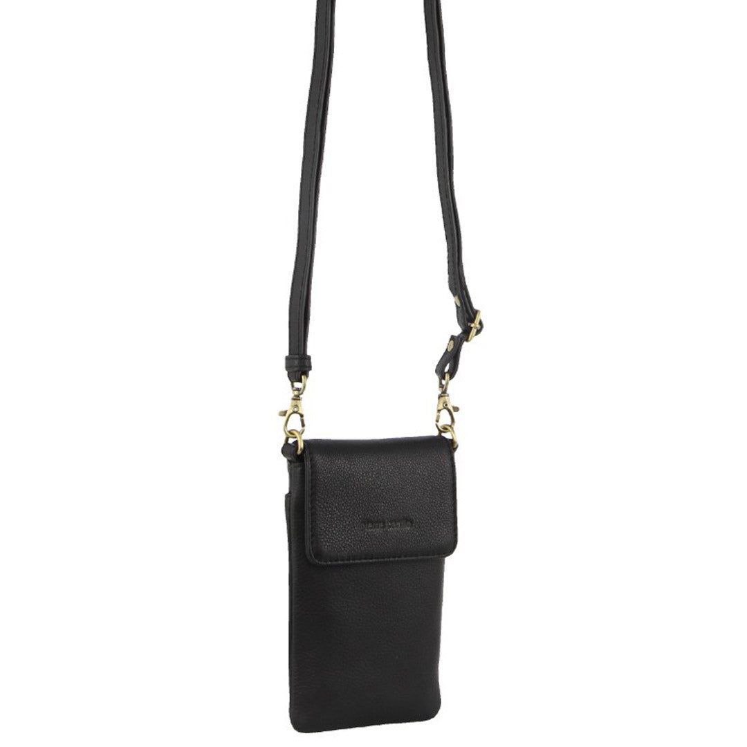 Black Pierre Cardin Leather Phone Cross-Body Bag | 7849-FCBIE