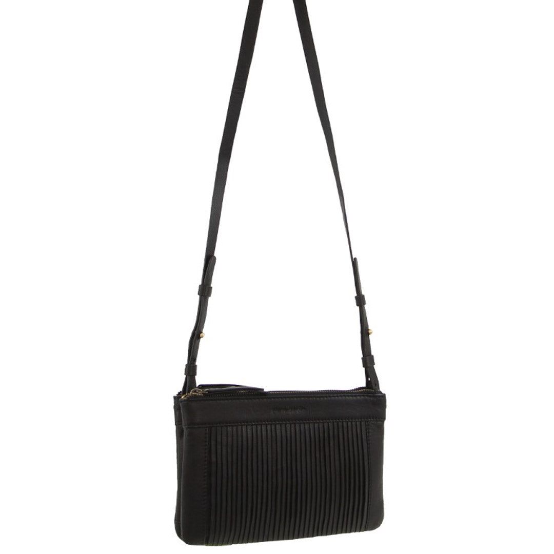 Black Pierre Cardin Leather Pleated Design Crossbody Bag | 0465-QNAHE