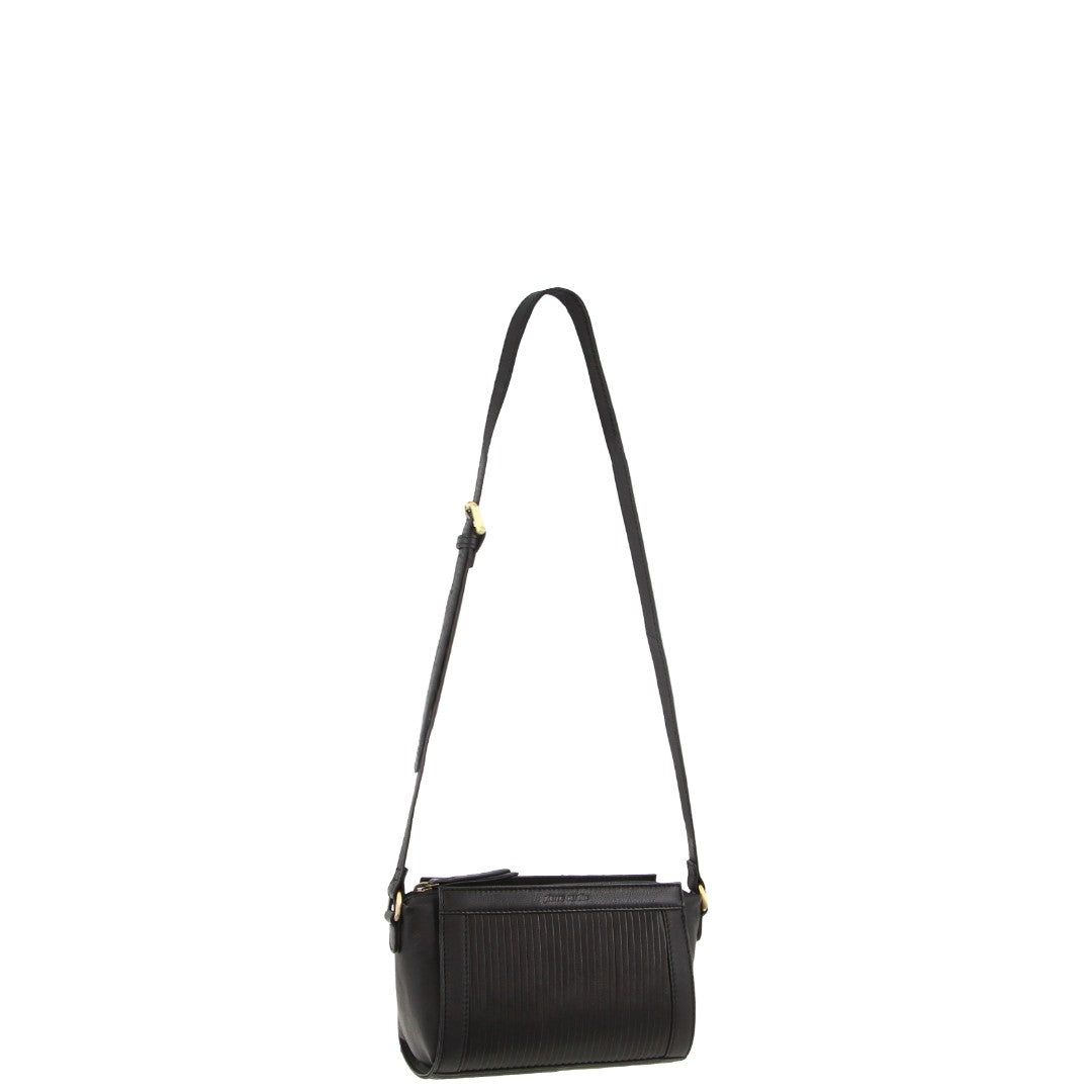 Black Pierre Cardin Leather Pleated Design Crossbody Bag | 4308-MGCQS