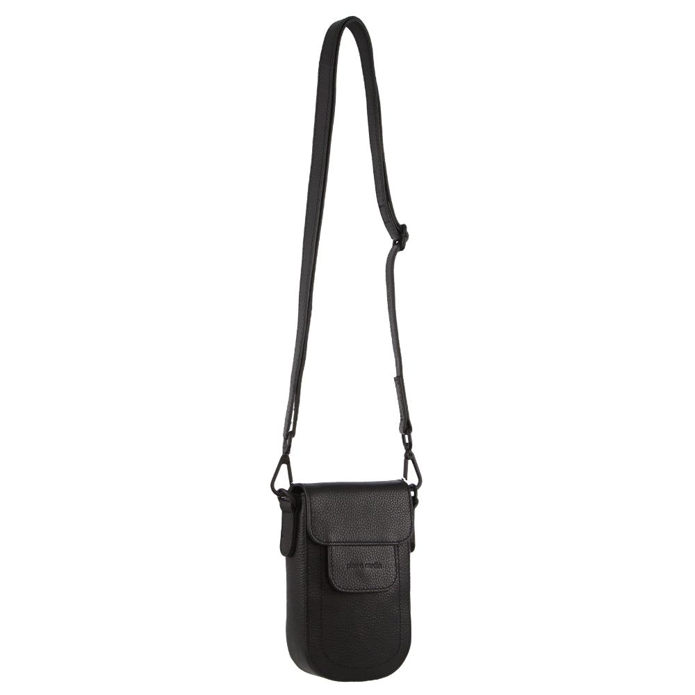 Black Pierre Cardin Leather Rustic Phone Bag | 1370-GMLUY