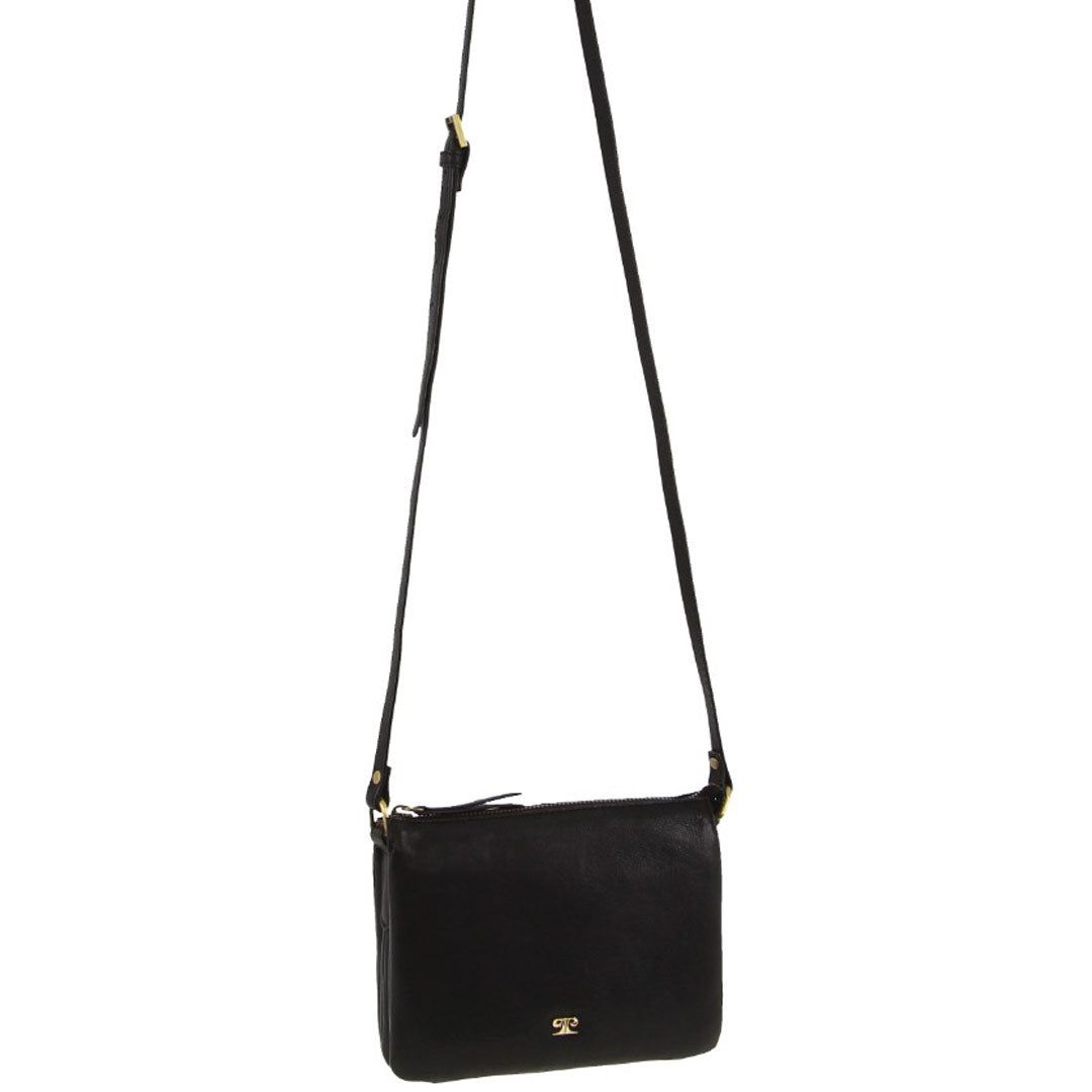 Black Pierre Cardin Leather Sleek Crossbody Bag | 2846-RDGBI