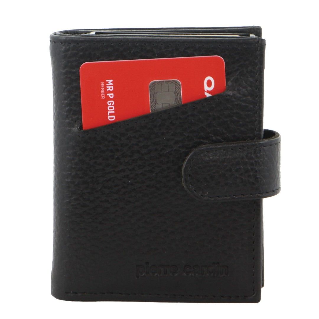 Black Pierre Cardin Leather Smart Slide Card Holder Tab Wallet | 9386-HVMTC