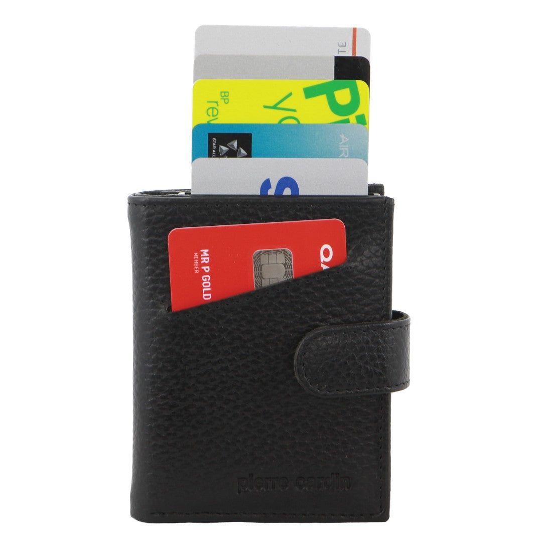 Black Pierre Cardin Leather Smart Slide Card Holder Tab Wallet | 9386-HVMTC