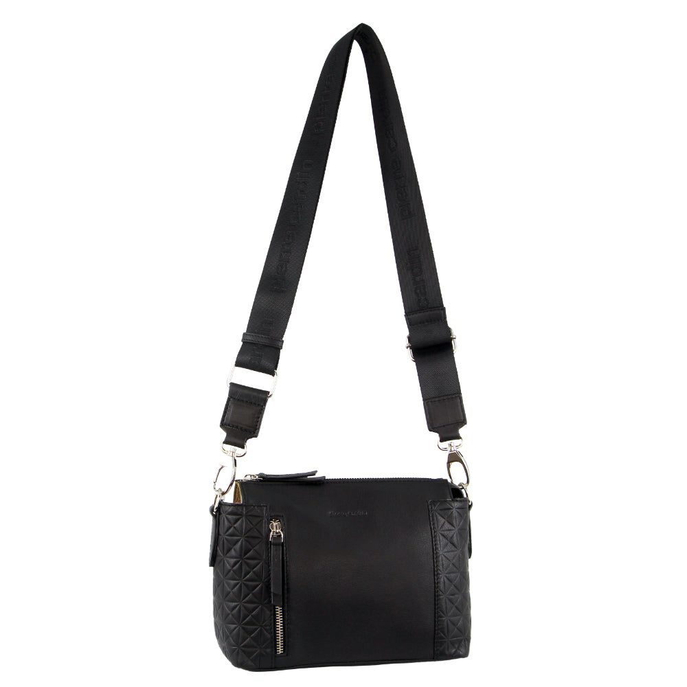 Black Pierre Cardin Leather Square Crossbody Bag | 0384-FLNKA