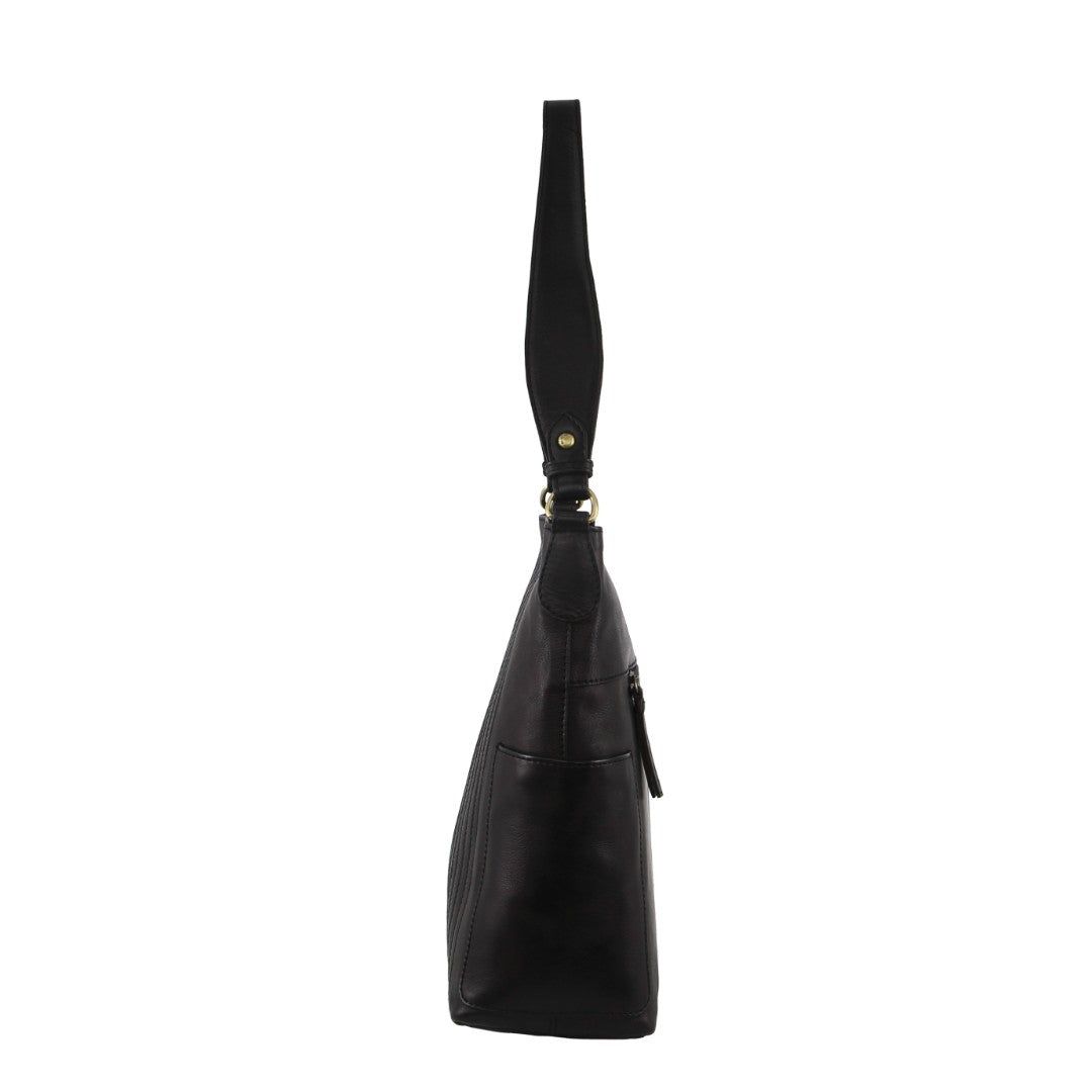 Black Pierre Cardin Leather Stitch-design Hobo Bag | 0839-FQZGU