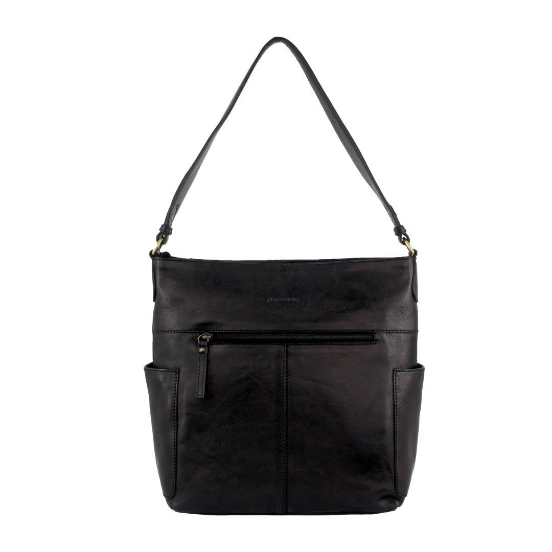 Black Pierre Cardin Leather Stitch-design Hobo Bag | 0839-FQZGU