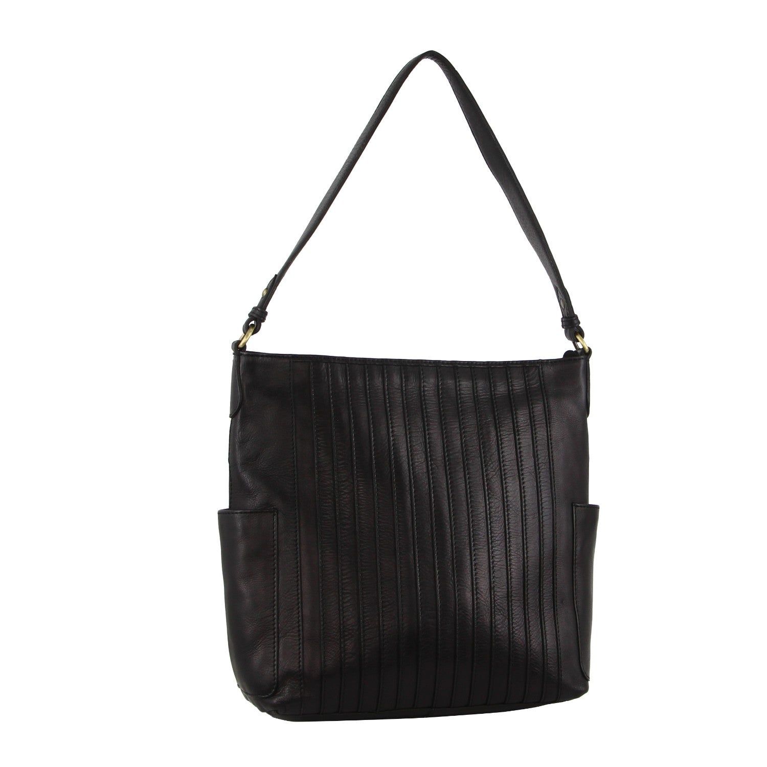 Black Pierre Cardin Leather Stitch-design Hobo Bag | 0839-FQZGU