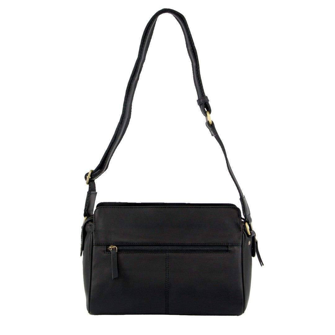 Black Pierre Cardin Leather Stitch-design Cross-Body Bag | 0394-RFSLY