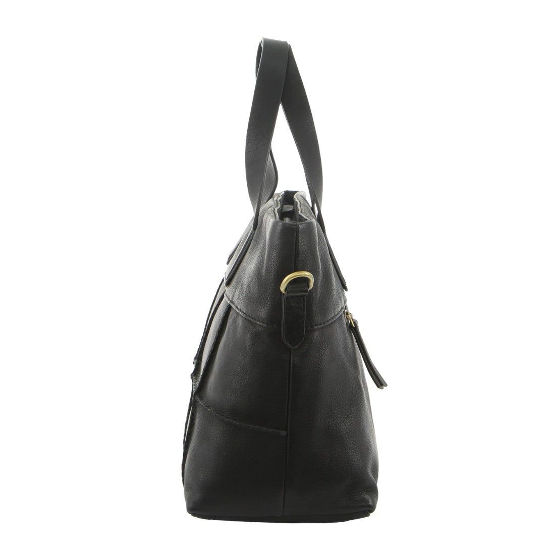 Black Pierre Cardin Leather Stitch-design Handbag | 8501-NSRZG