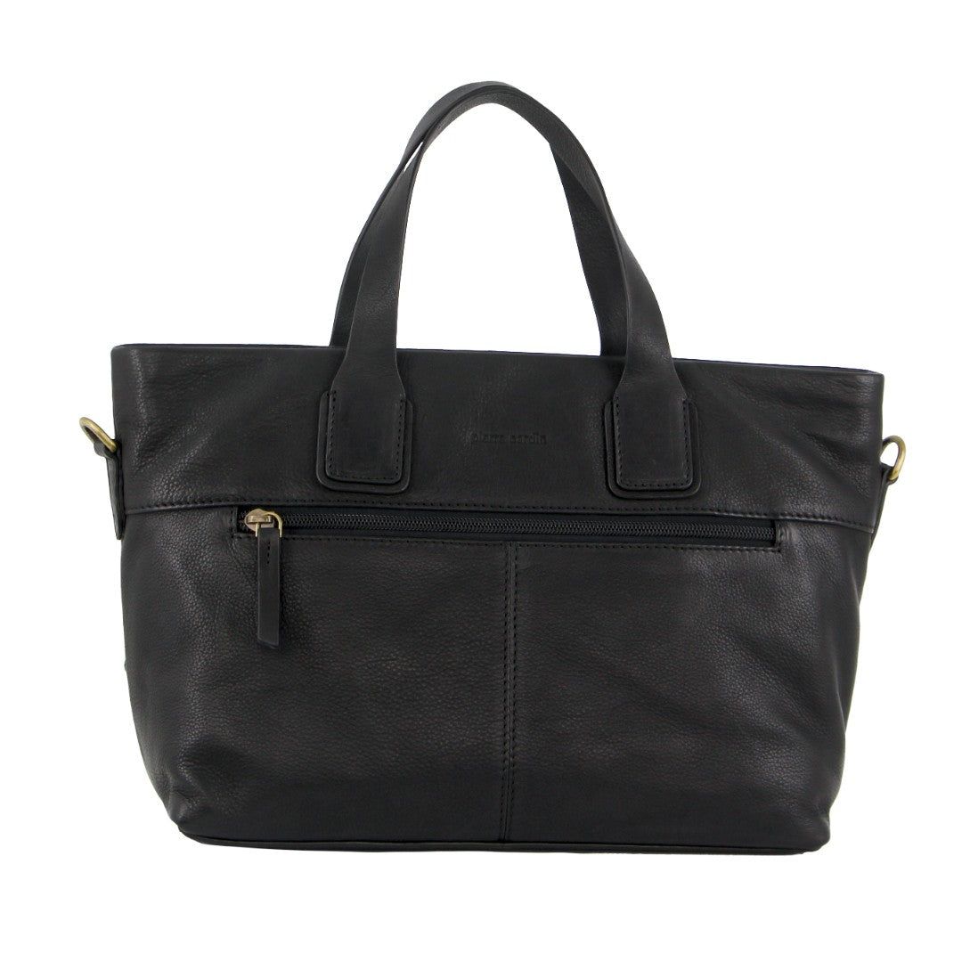 Black Pierre Cardin Leather Stitch-design Handbag | 8501-NSRZG