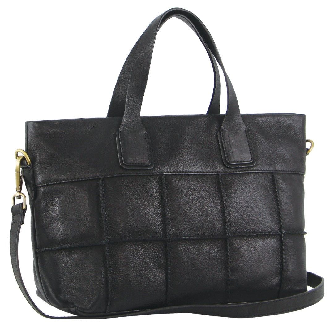 Black Pierre Cardin Leather Stitch-design Handbag | 8501-NSRZG