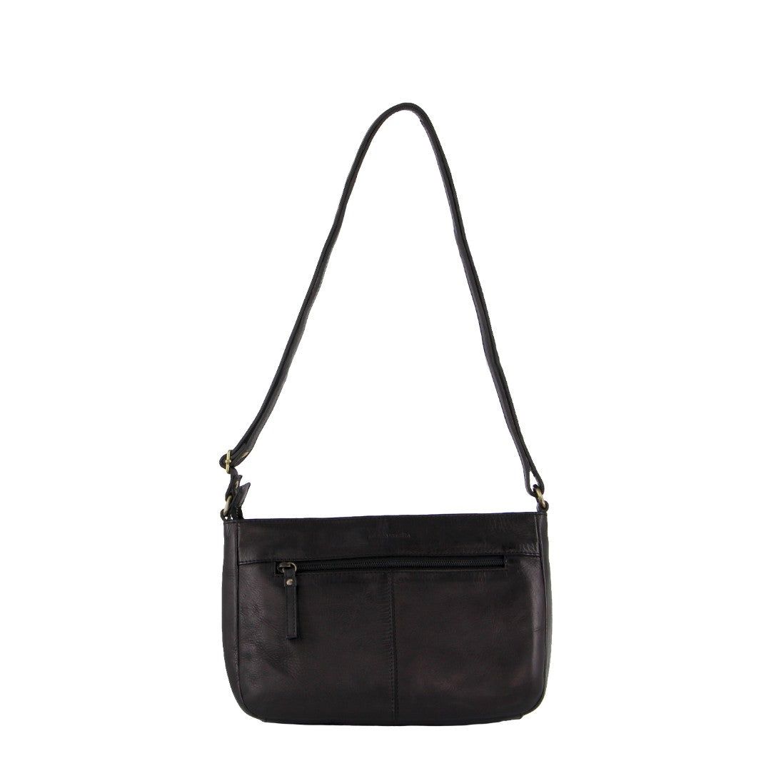 Black Pierre Cardin Leather Stitch-design Cross-Body Bag | 8375-IRLOX