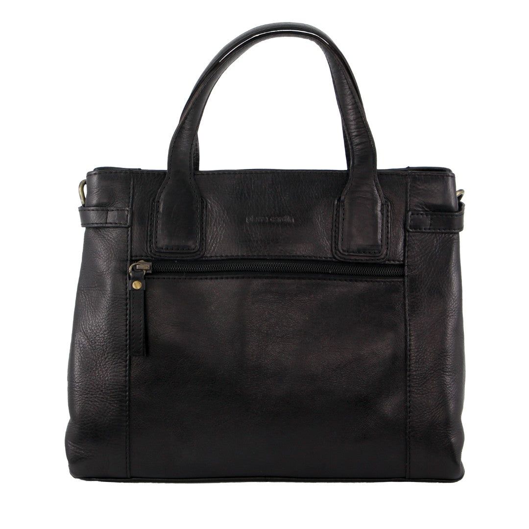 Black Pierre Cardin Leather Stitch-design Tote Bag | 7316-SUWRO