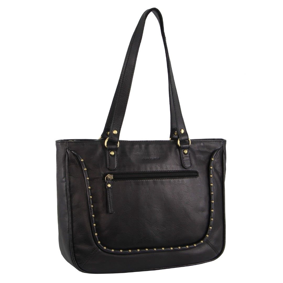 Black Pierre Cardin Leather Stud Detail Tote Bag | 0691-IDXBL