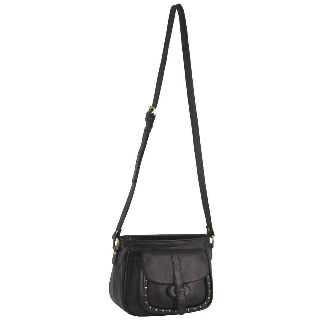 Black Pierre Cardin Leather Stud Detail Cross-body Bag | 8594-CIBSZ