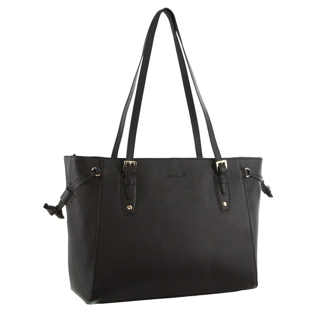 Black Pierre Cardin Leather Tote Bag | 3842-NGZLE