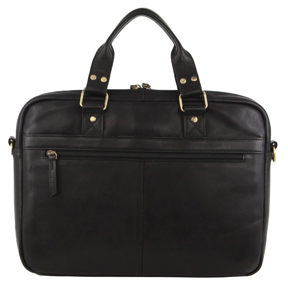 Black Pierre Cardin Multi-Compartment Leather Computer Bag | 2694-VNXIY