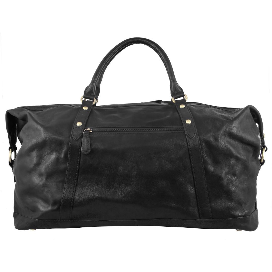 Black Pierre Cardin Rustic Leather Business Overnight Bag | 3751-OQRYK