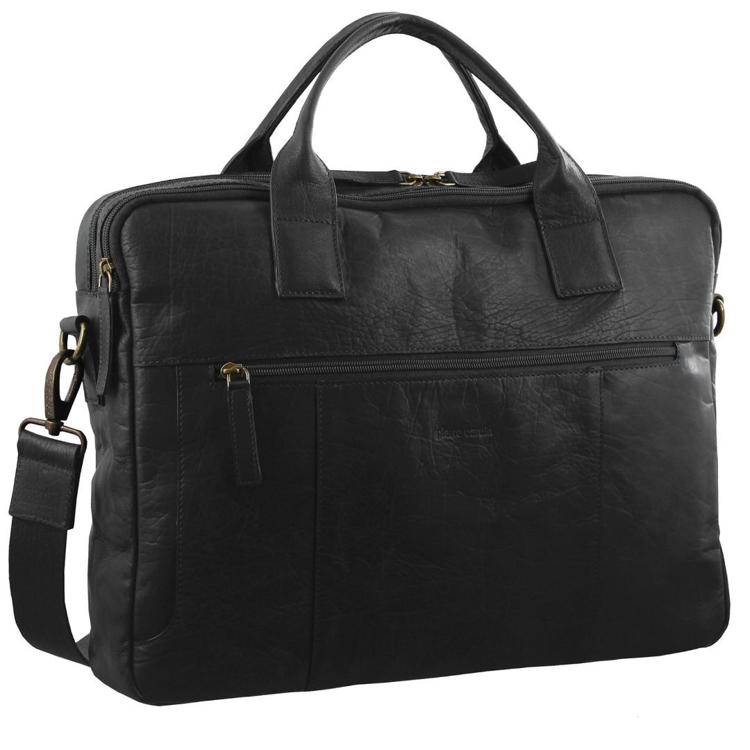 Black Pierre Cardin Rustic Leather Computer Bag | 7248-LBXDH