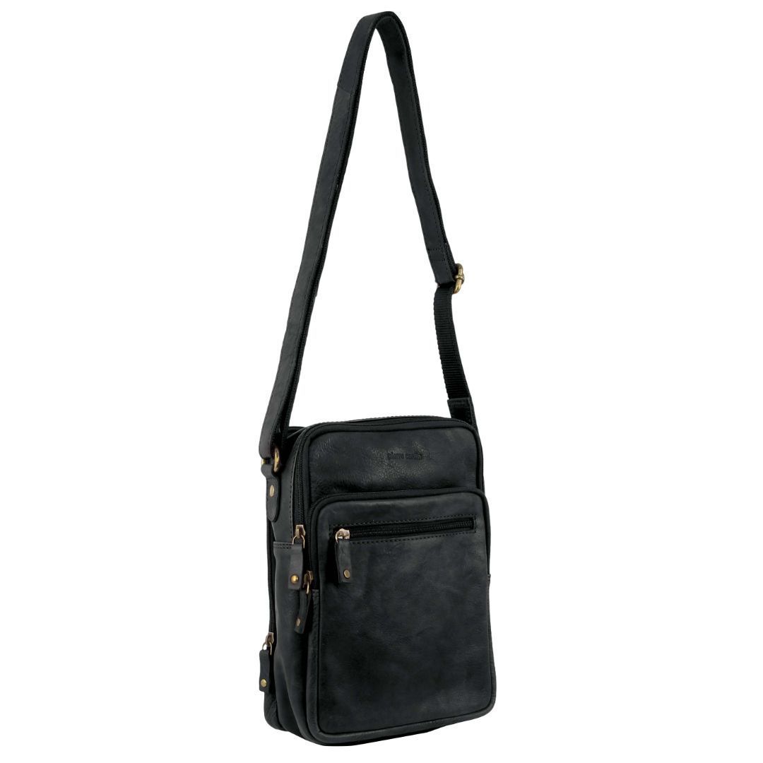 Black Pierre Cardin Rustic Leather Cross-Body Bag | 1467-DTSJI