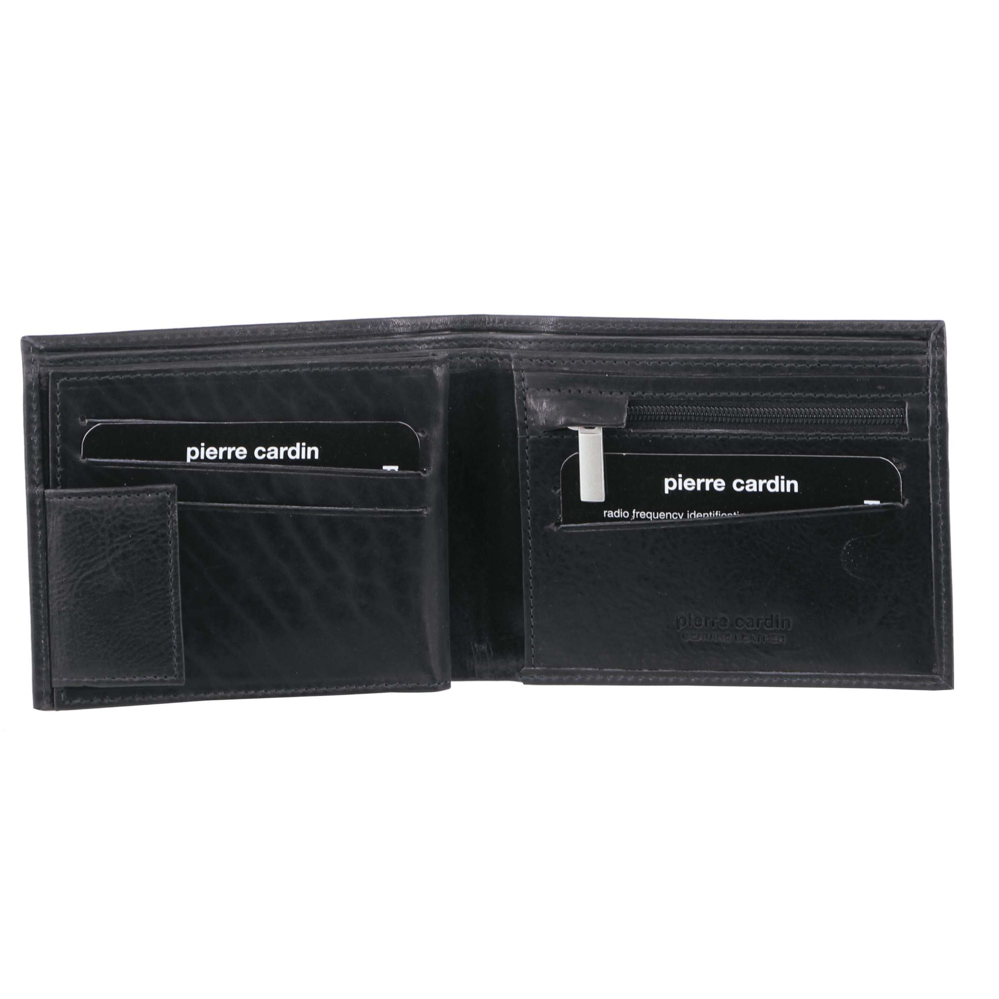 Black Pierre Cardin Rustic Leather Tri-Fold Wallet | 1960-PCNIU