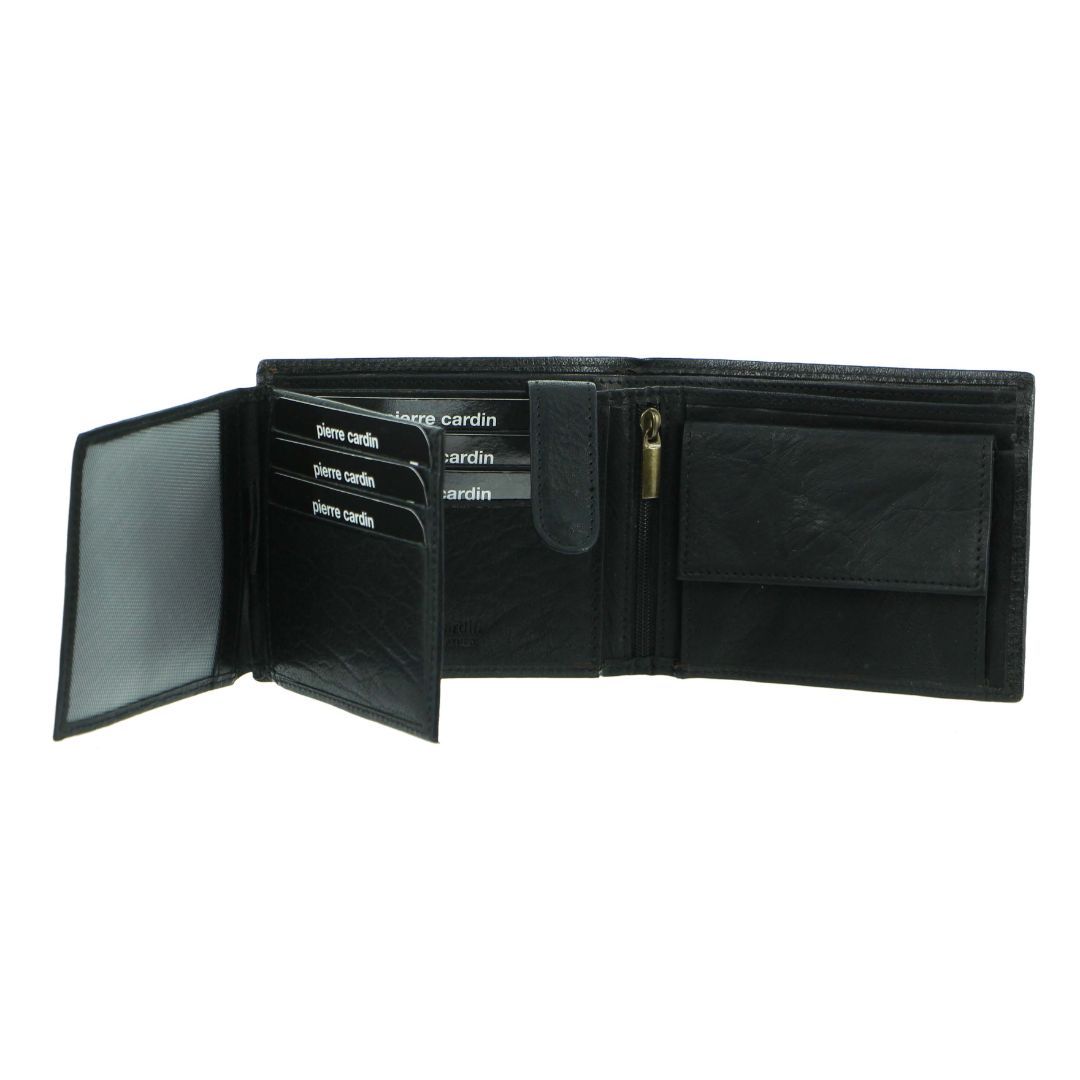 Black Pierre Cardin Rustic Leather Tri-Fold Wallet | 1397-SKFXM