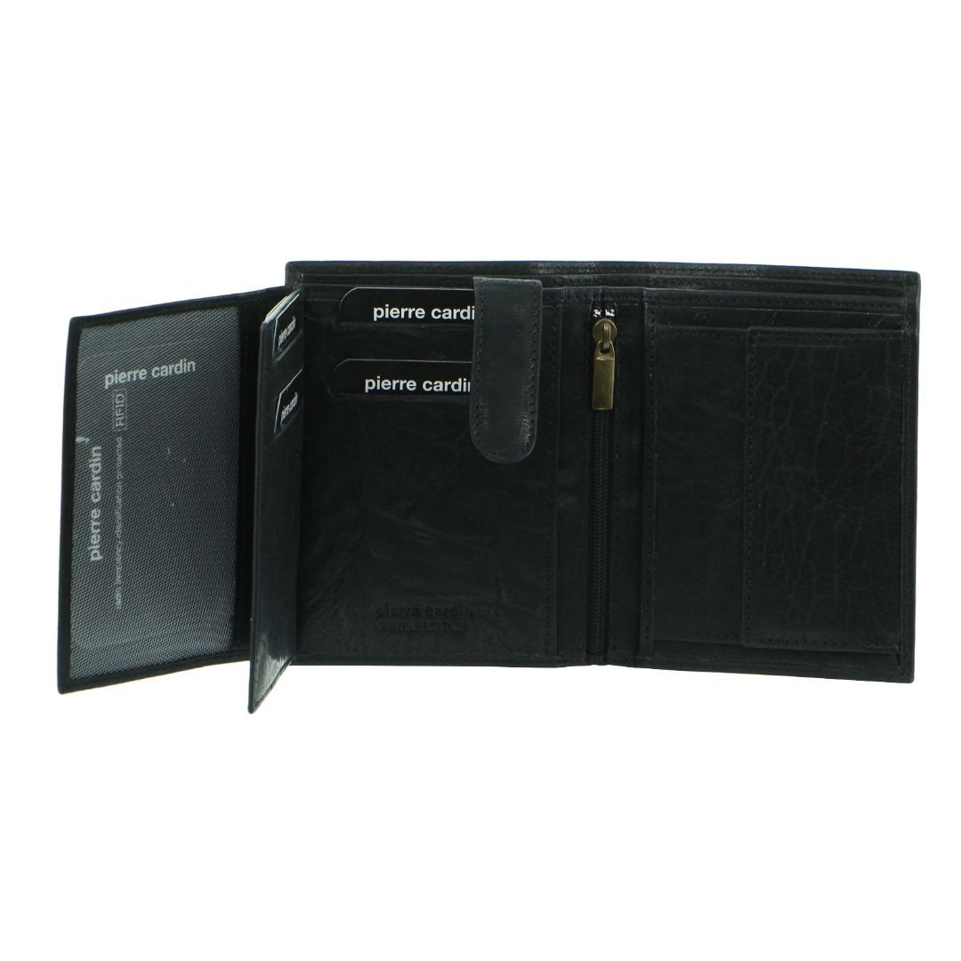 Black Pierre Cardin Rustic Leather Tri-Fold Wallet | 0486-ACYSM