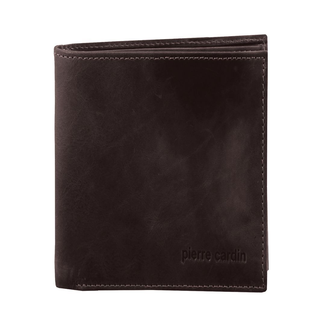 Black Pierre Cardin Rustic Leather Tri-Fold Wallet | 0486-ACYSM