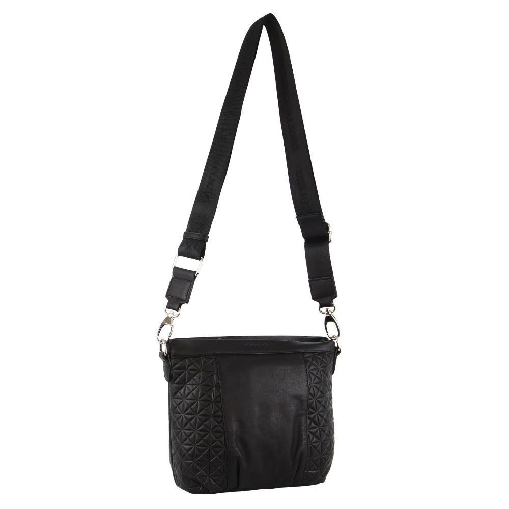 Black Pierre Cardin Webbing Strap Leather Crossbody Bag | 6548-WNYAI