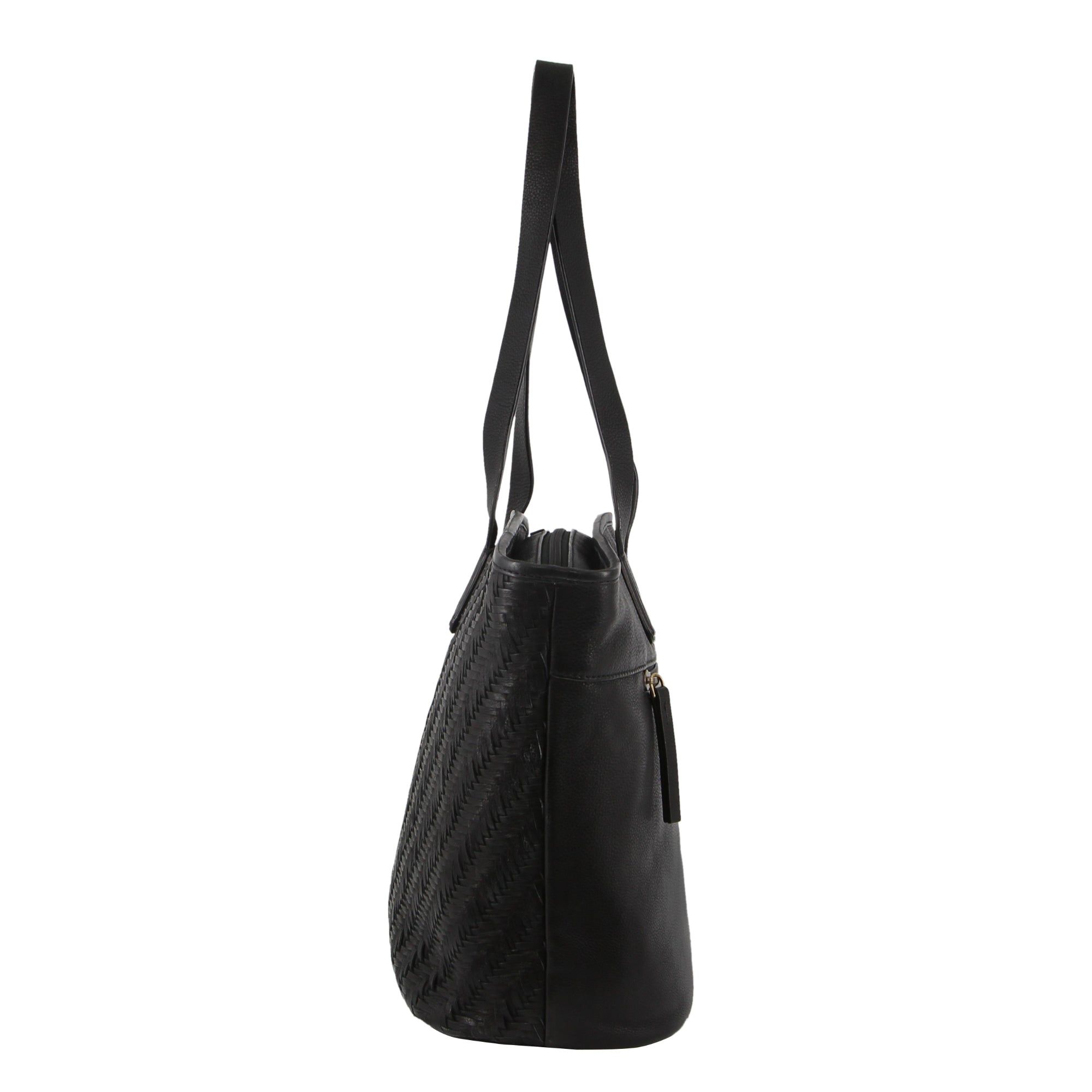 Black Pierre Cardin Woven Embossed Leather Shoulder Bag | 9245-UDIPT